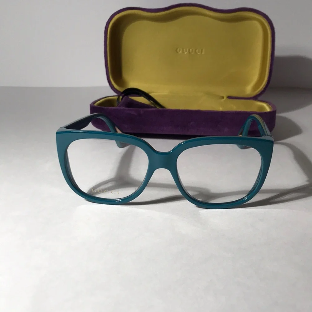 New Authentic Gucci GG0470O 003 Women’s Teal Cat-Eye Eyeglasses